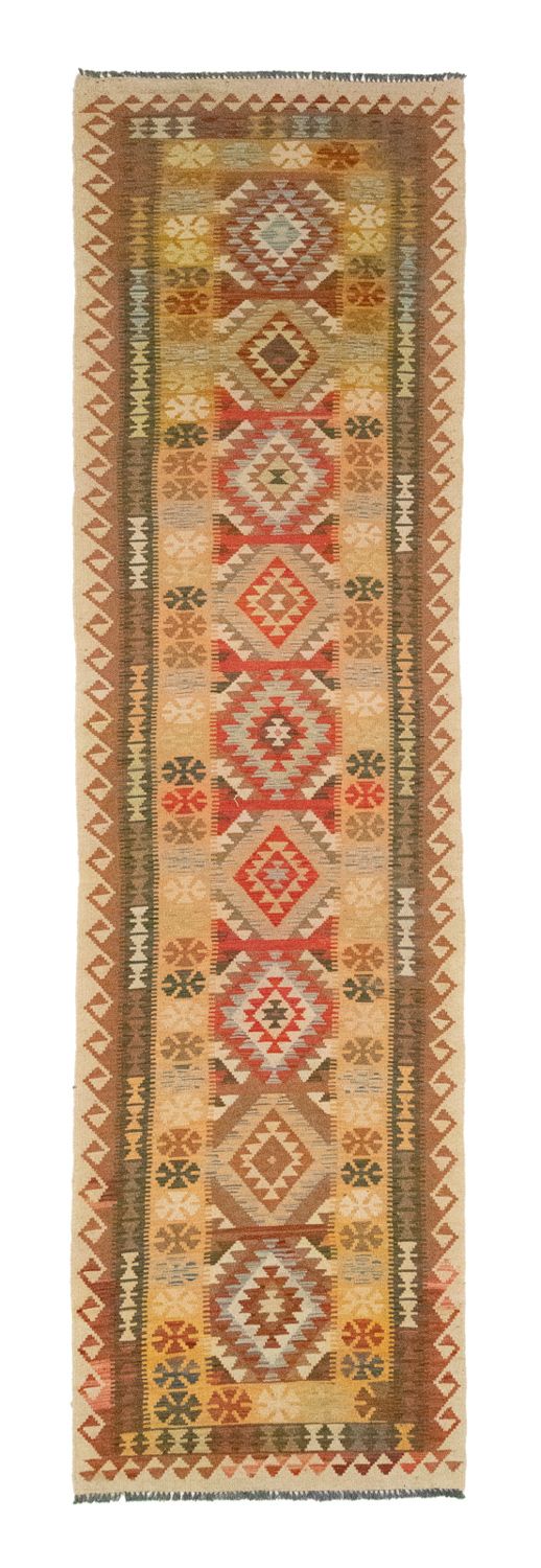 Runner Kelim Carpet - orientalisk matta - 390 x 85 cm - brun