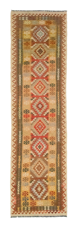 Runner Kelim Carpet - orientalisk matta - 390 x 85 cm - brun