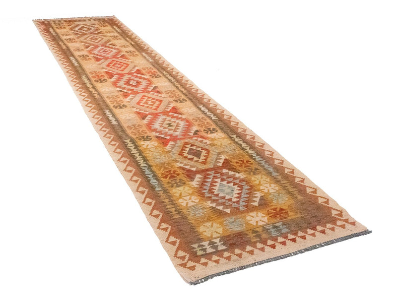 Runner Kelim Carpet - orientalisk matta - 390 x 85 cm - brun