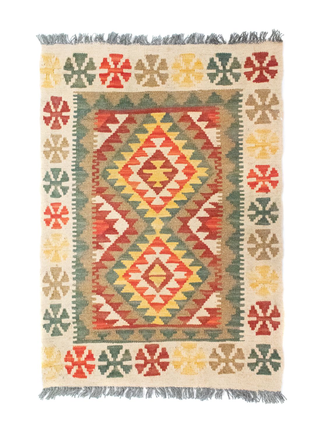 Kelim Carpet - orientalisk matta - 90 x 60 cm - grön