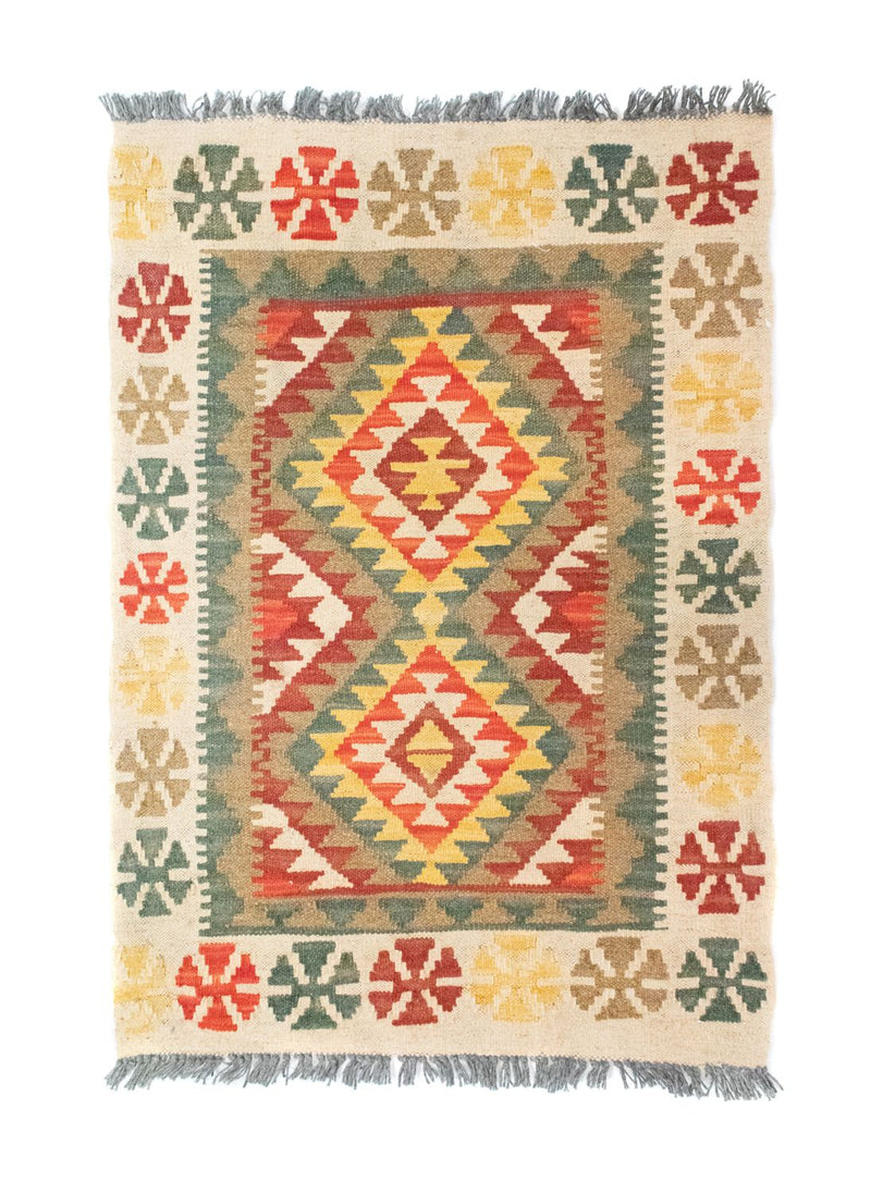 Kelim Carpet - orientalisk matta - 90 x 60 cm - grön