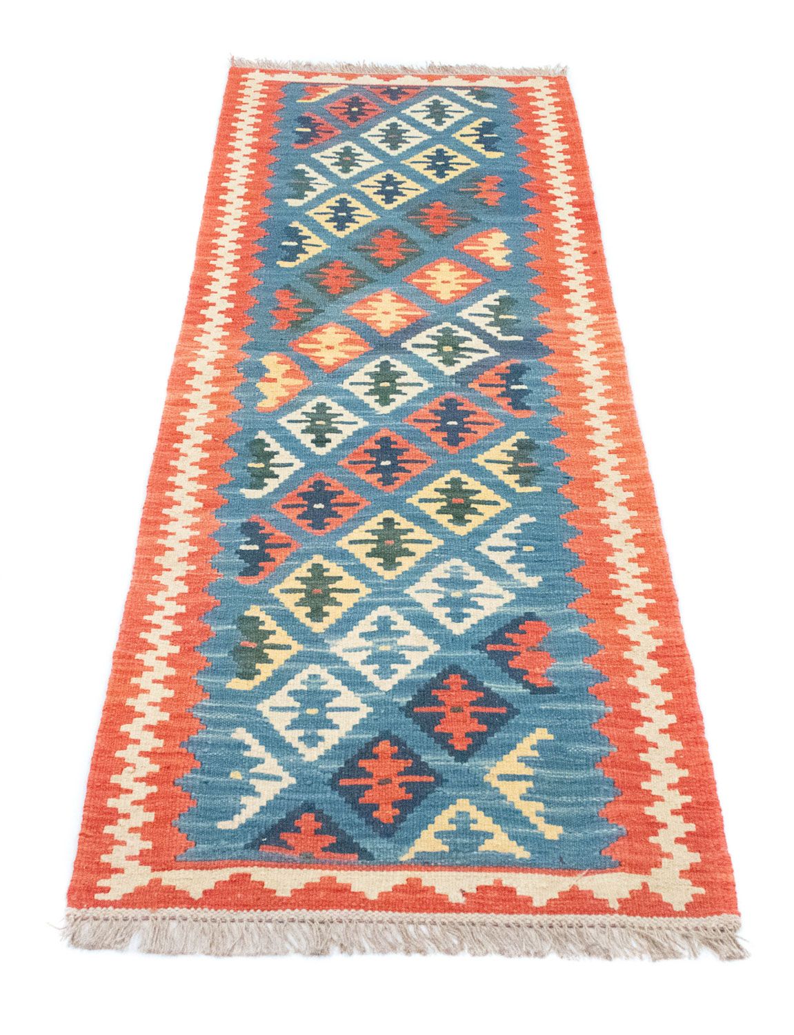 Runner Kelim Carpet - orientalisk matta - 198 x 64 cm - blå
