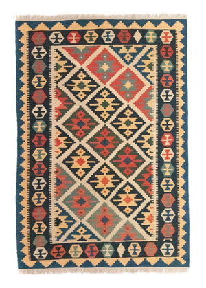 Kelim Carpet - orientalisk matta - 187 x 126 cm - blå