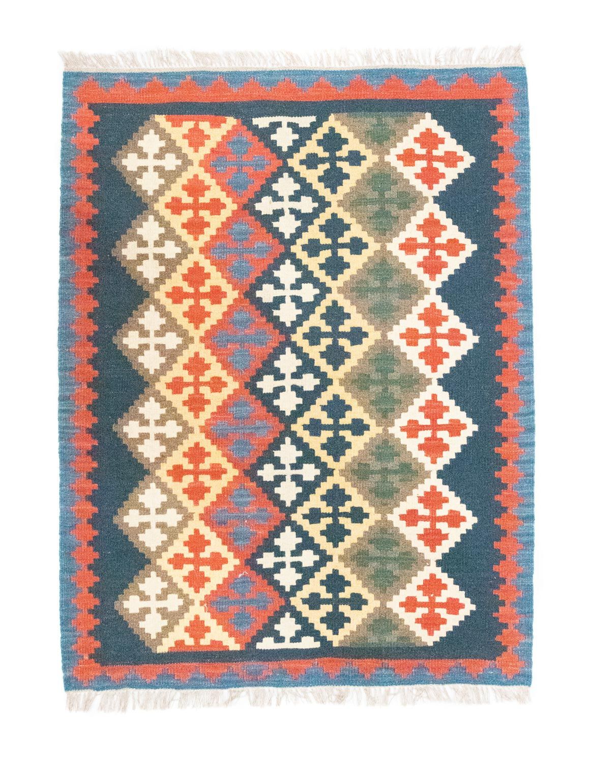 Kelim Carpet - orientalisk matta - 144 x 110 cm - blå