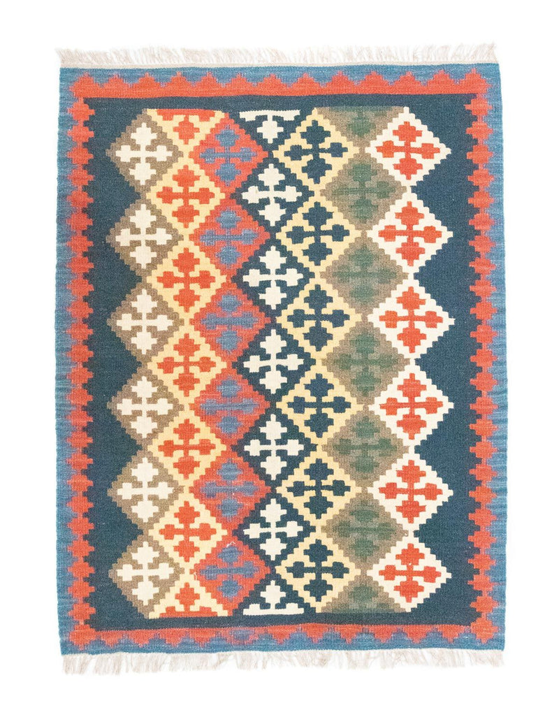 Kelim Carpet - orientalisk matta - 144 x 110 cm - blå