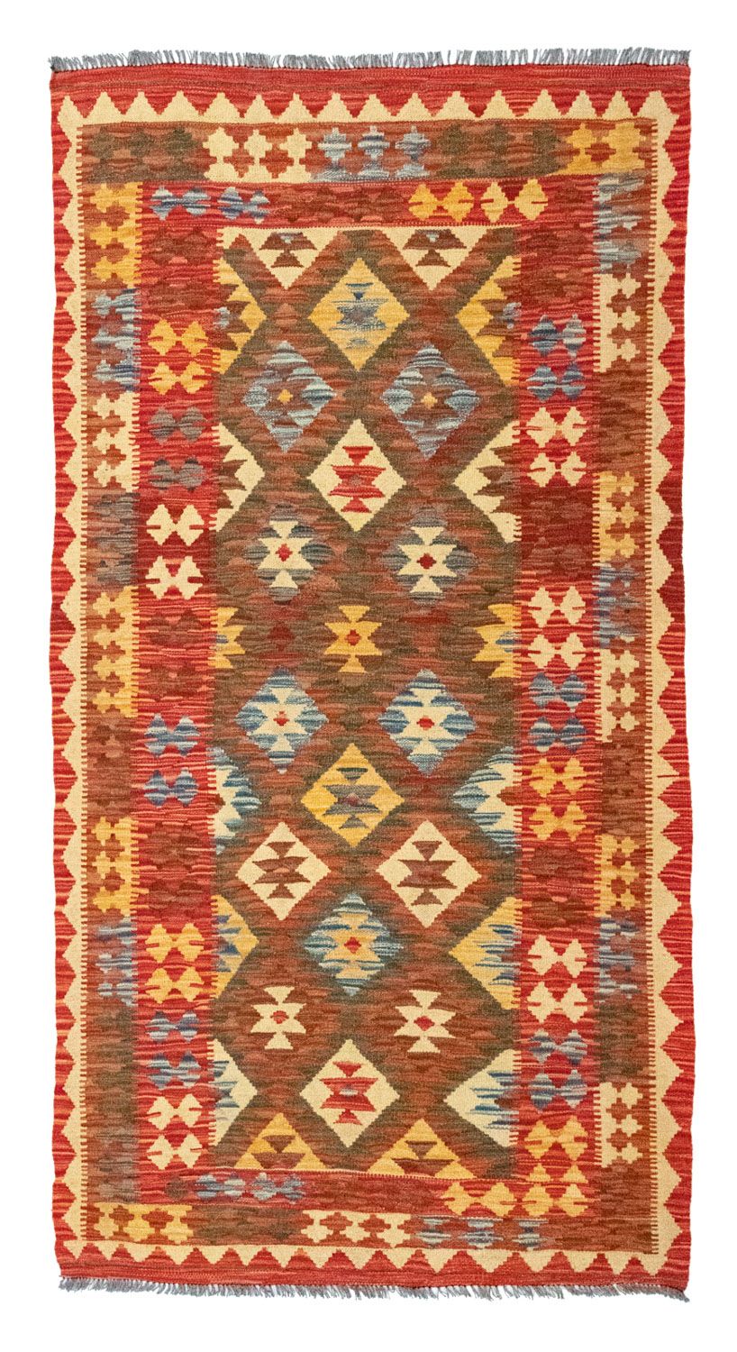 Runner Kelim Carpet - orientalisk matta - 190 x 99 cm - röd