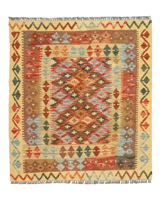 Kelim Carpet - orientalisk matta kvadrat  - 115 x 106 cm - flerfärgad