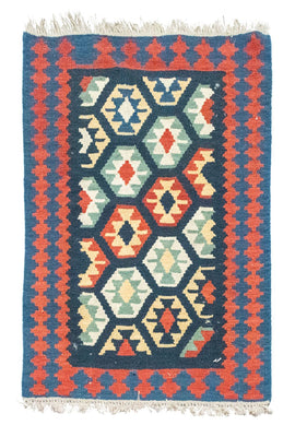 Kelim Carpet - orientalisk matta - 122 x 82 cm - blå