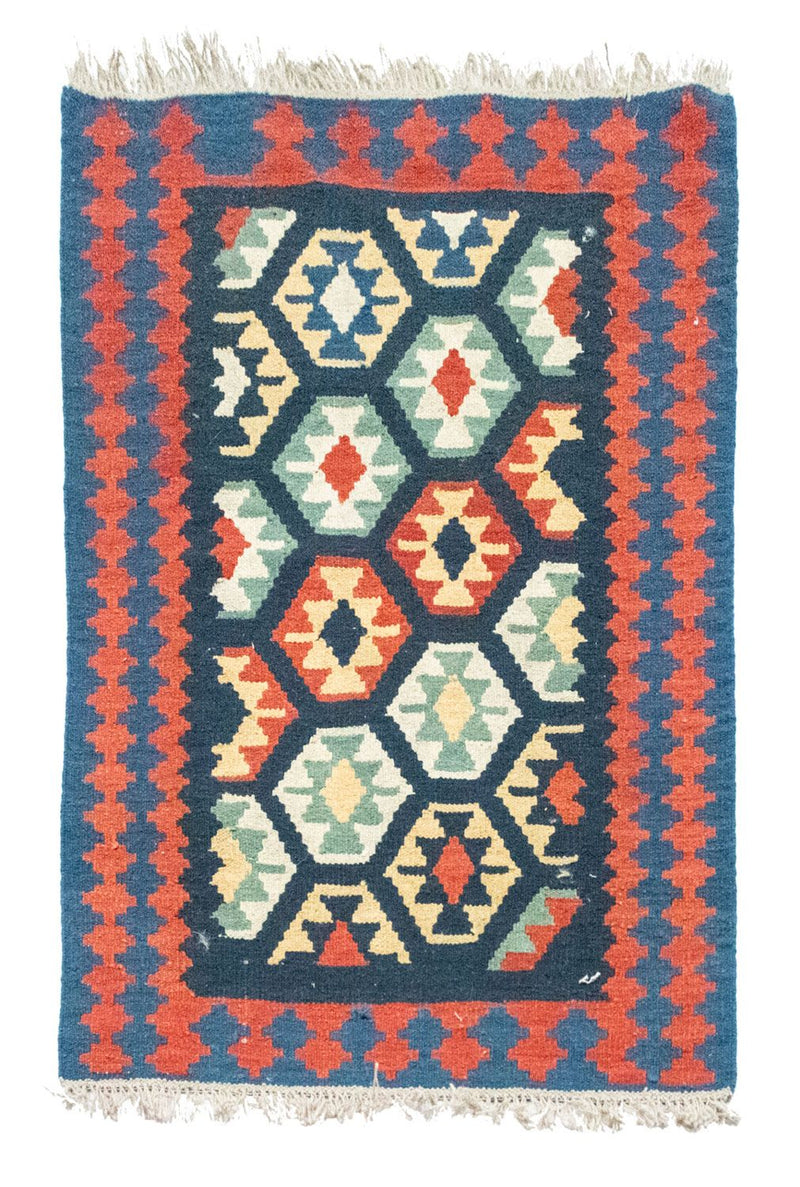 Kelim Carpet - orientalisk matta - 122 x 82 cm - blå