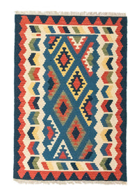 Kelim Carpet - orientalisk matta - 121 x 80 cm - blå