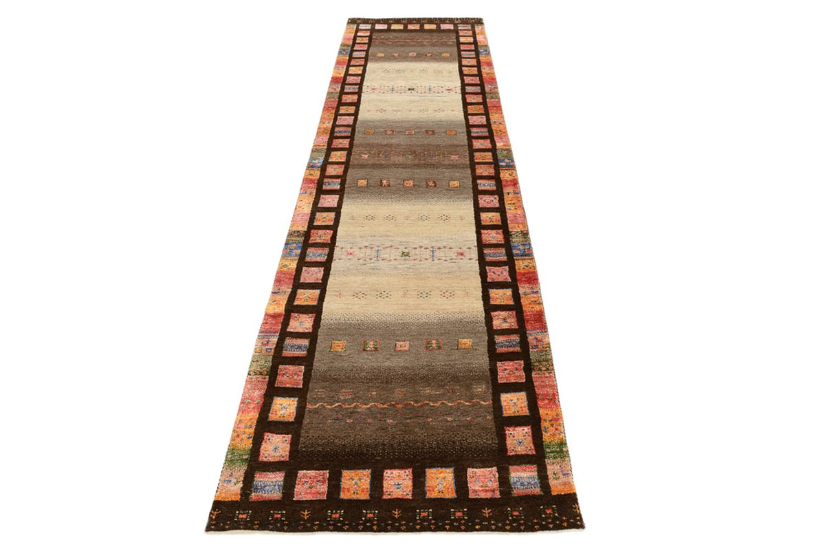 Runner Gabbeh-mattan - Loribaft Indus - 306 x 80 cm - mörk beige