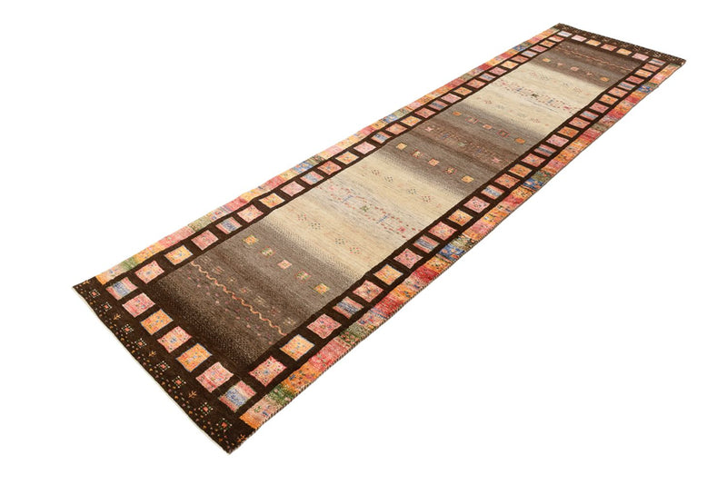Runner Gabbeh-mattan - Loribaft Indus - 306 x 80 cm - mörk beige