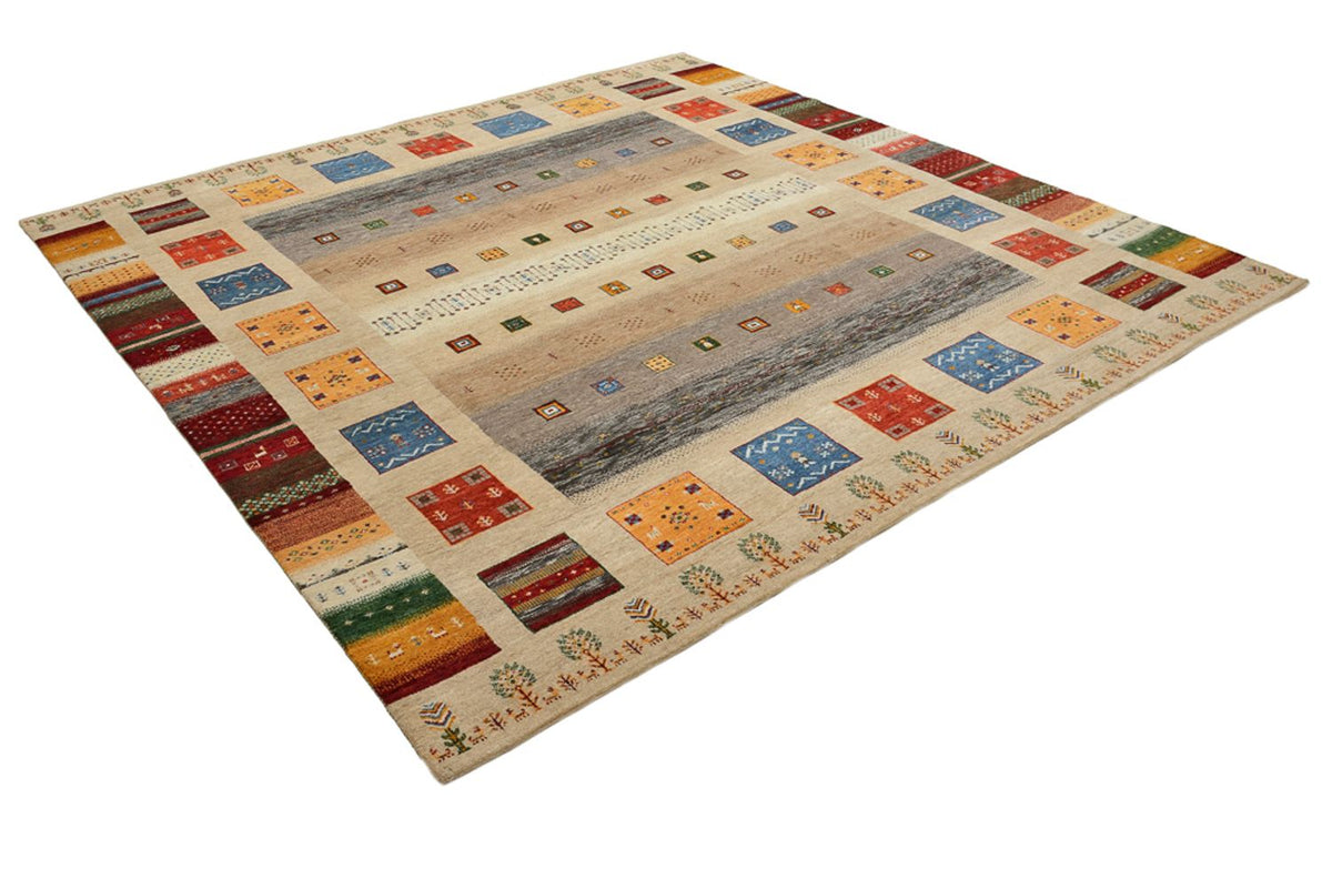 Gabbeh-mattan - Loribaft Indus kvadrat  - 256 x 250 cm - ljusbeige