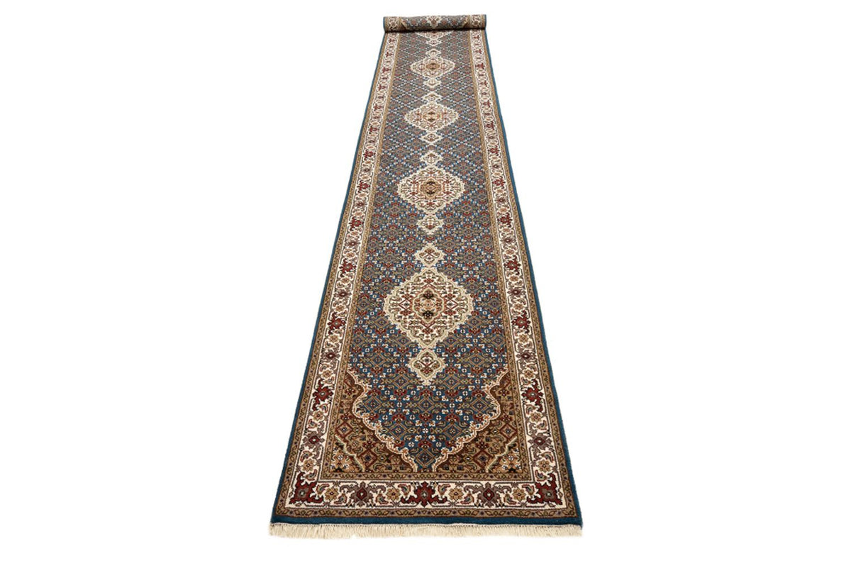 Runner Orientaliska mattor - Tabriz - 454 x 79 cm - mörkblå