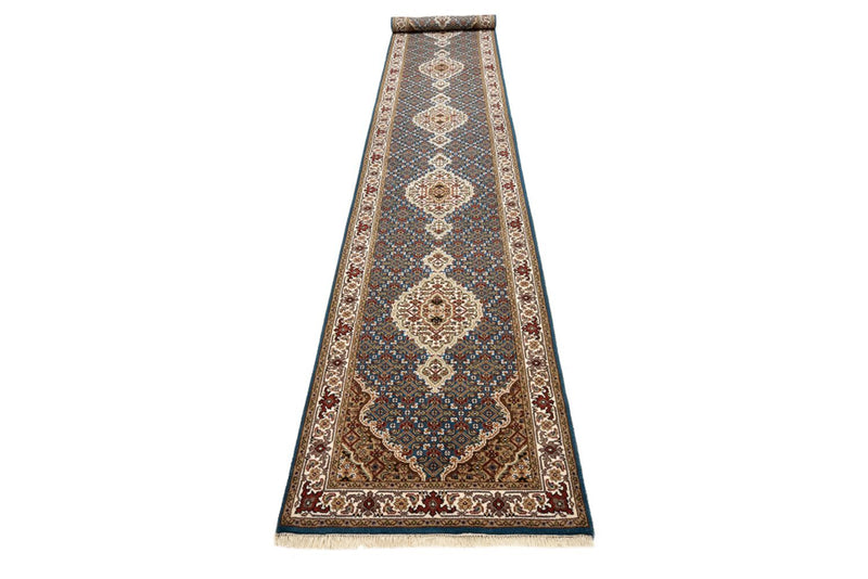 Runner Orientaliska mattor - Tabriz - 454 x 79 cm - mörkblå