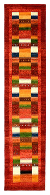 Runner Gabbeh-mattan - Loribaft Indus - 386 x 83 cm - röd