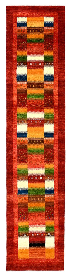 Runner Gabbeh-mattan - Loribaft Indus - 386 x 83 cm - röd