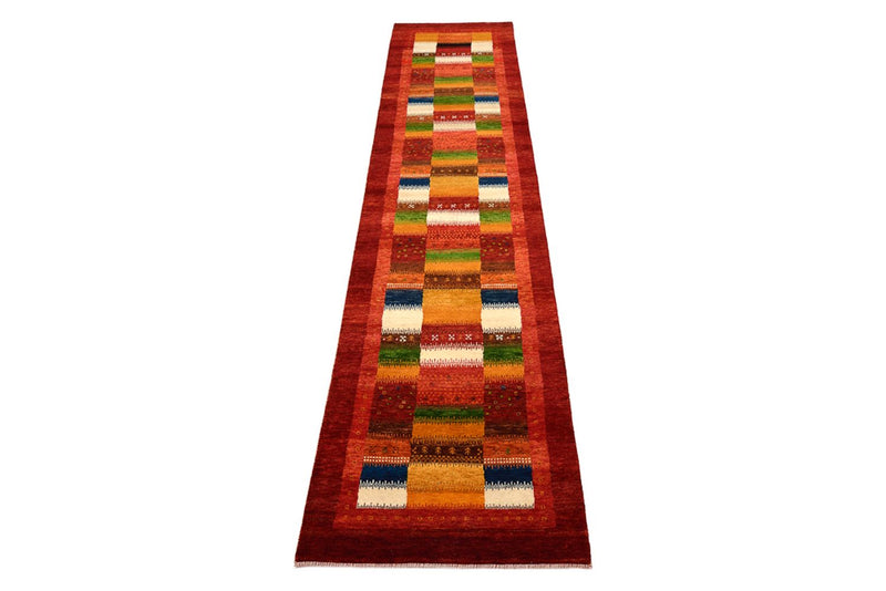 Runner Gabbeh-mattan - Loribaft Indus - 386 x 83 cm - röd