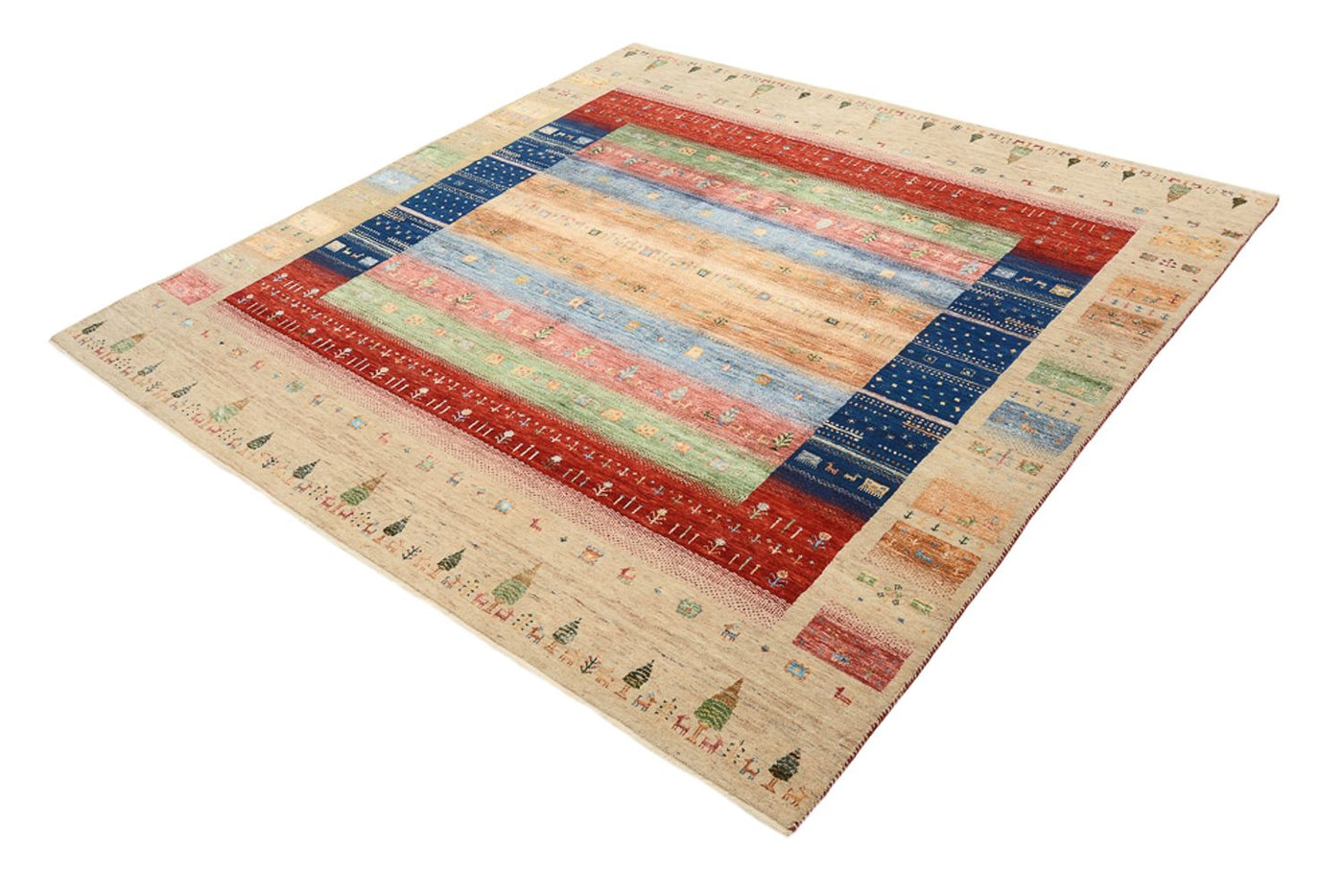 Gabbeh-mattan - Loribaft Indus kvadrat  - 203 x 203 cm - flerfärgad