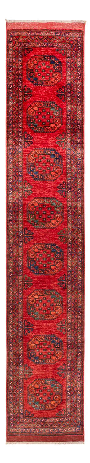 Runner Afghansk matta - 395 x 75 cm - röd