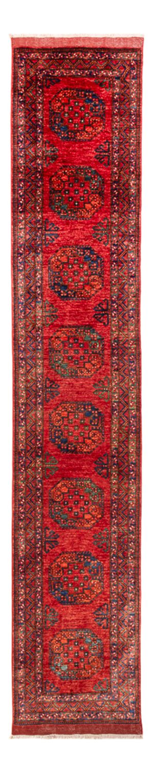 Runner Afghansk matta - 395 x 76 cm - röd