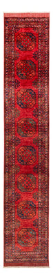 Runner Afghansk matta - 395 x 77 cm - röd