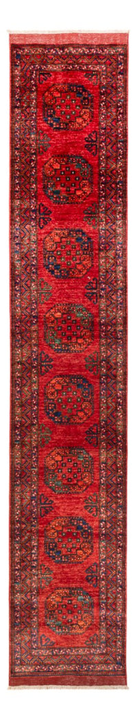 Runner Afghansk matta - 395 x 77 cm - röd
