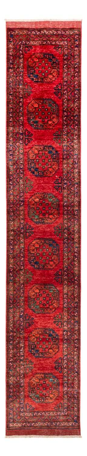 Runner Afghansk matta - 395 x 77 cm - röd