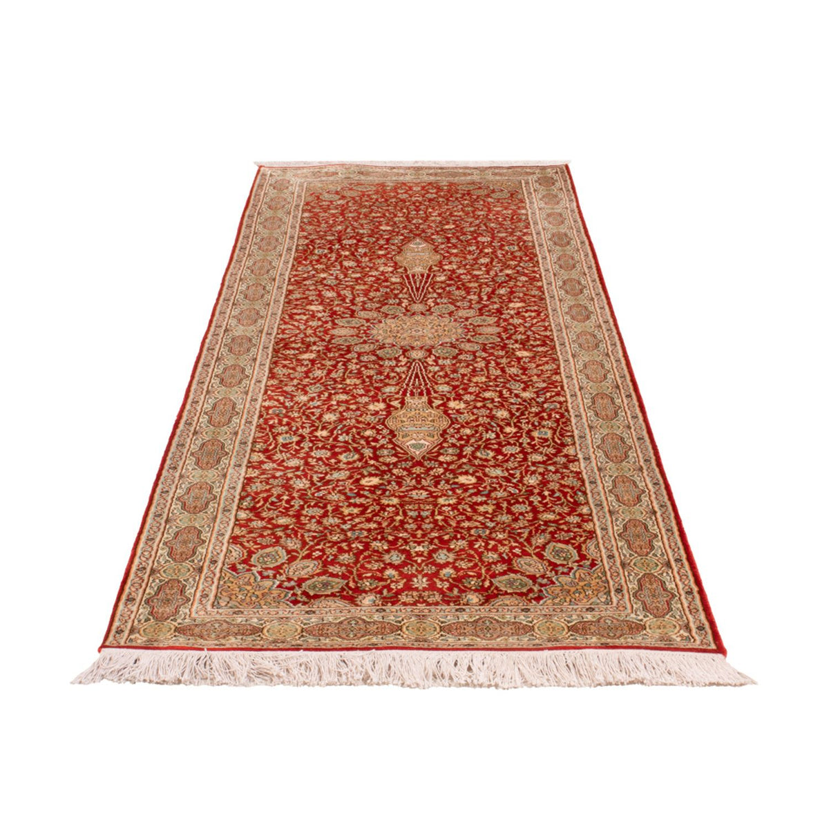 Runner Sidenmatta - Kashmir Silk - 251 x 81 cm - röd