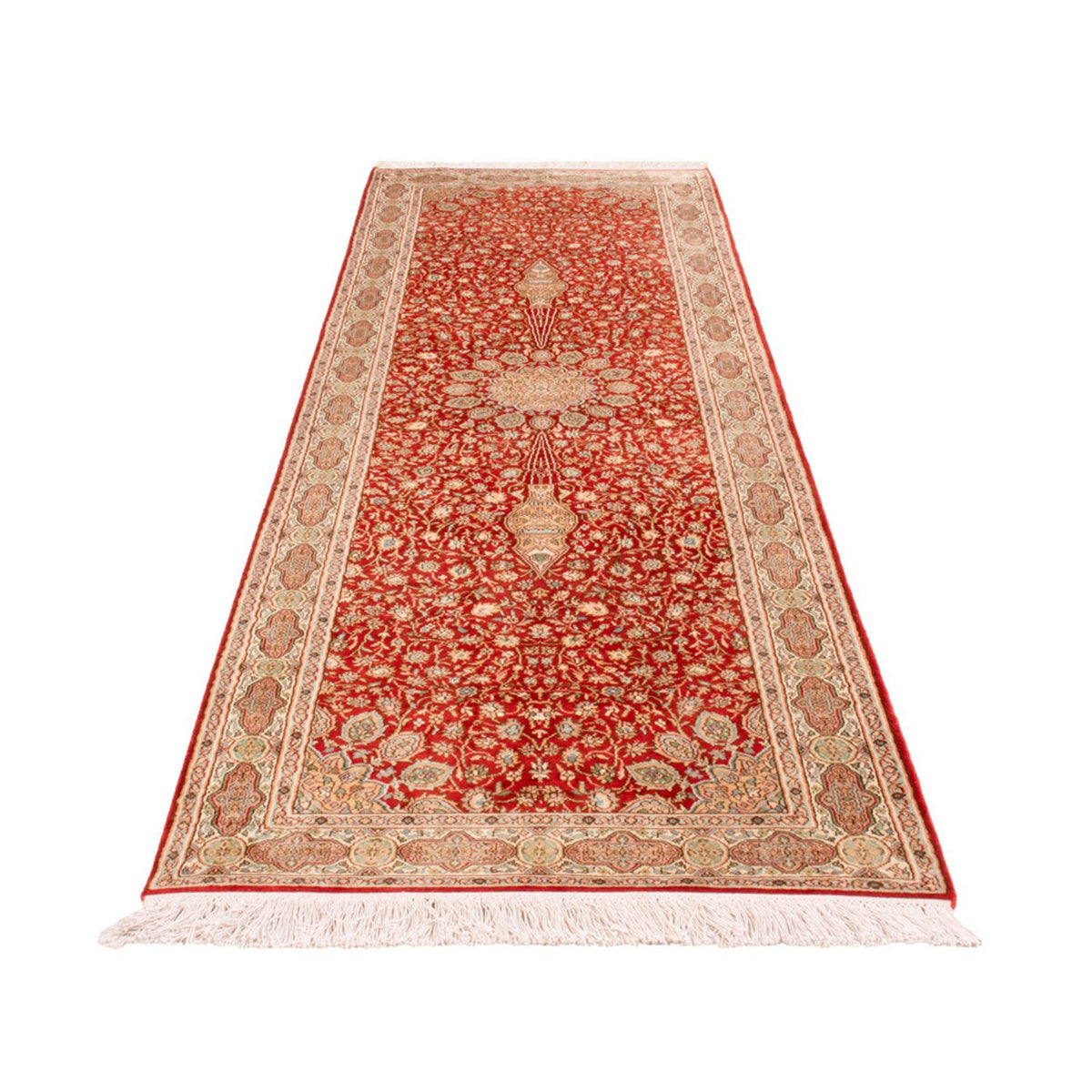Runner Sidenmatta - Kashmir Silk - 251 x 79 cm - röd