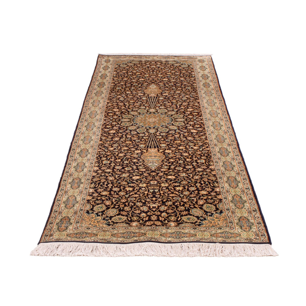 Runner Sidenmatta - Kashmir Silk - 255 x 81 cm - mörk beige