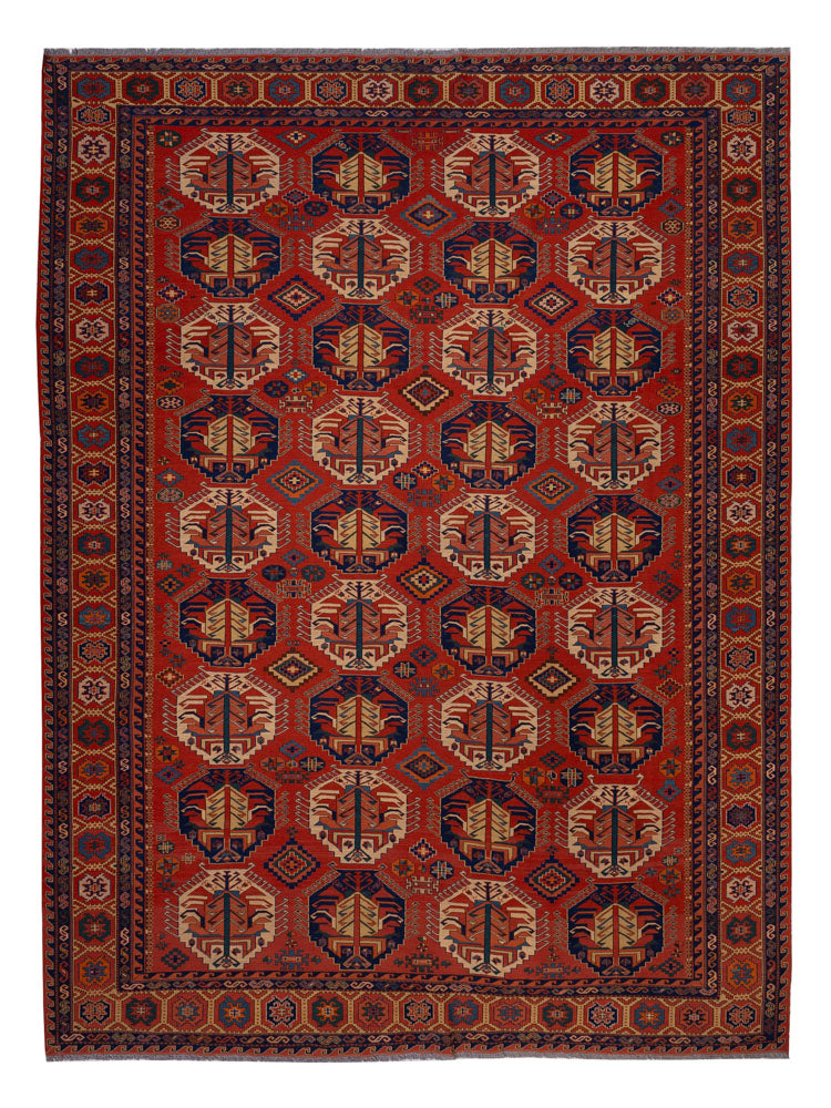 Kelim Teppich - Oriental - Soumak - 348 x 272 cm - dunkelrot