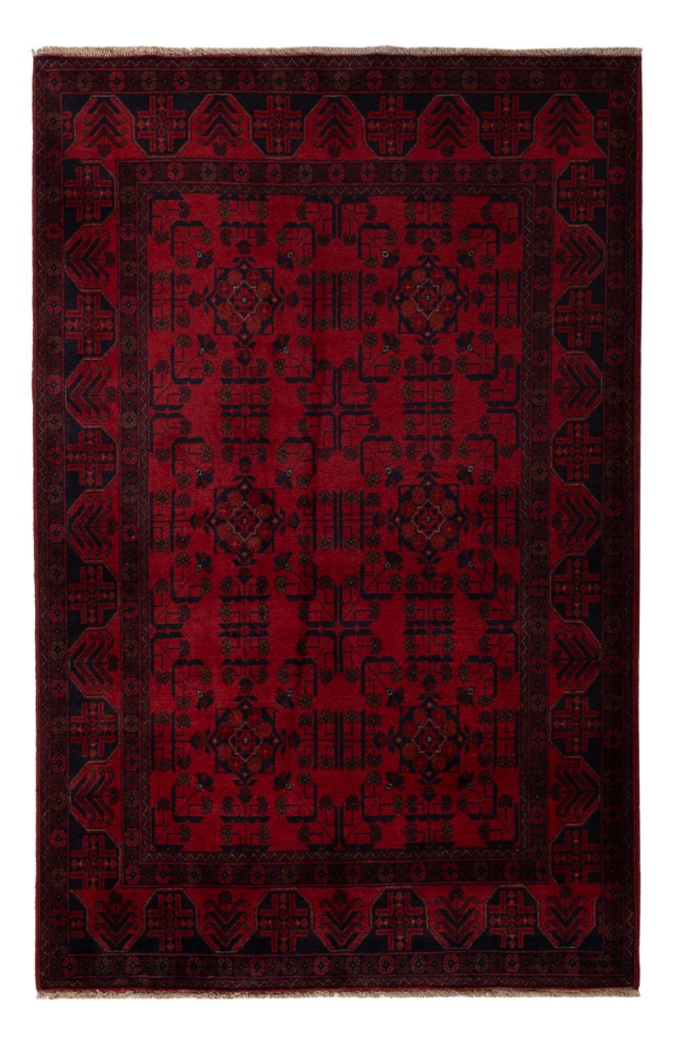 Afghansk matta - Kunduz - 201 x 129 cm - mörkröd