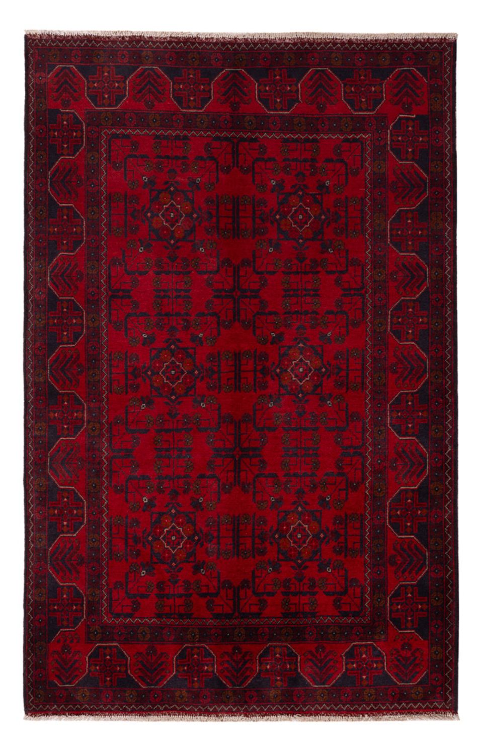 Afghansk matta - Kunduz - 201 x 126 cm - mörkröd