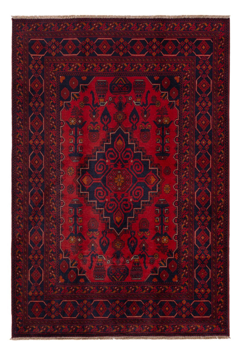 Afghansk matta - Kunduz - 197 x 127 cm - mörkröd