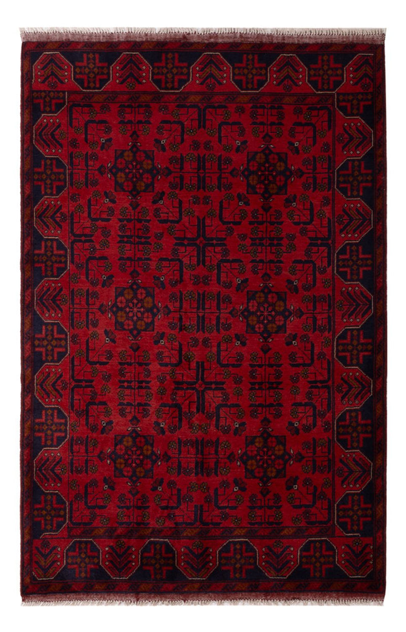 Afghansk matta - Kunduz - 196 x 130 cm - mörkröd