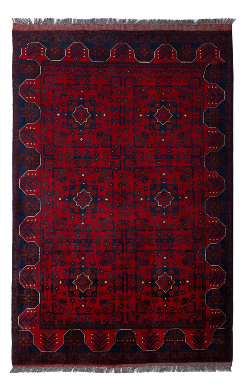 Afghansk matta - Kunduz - 194 x 126 cm - mörkröd