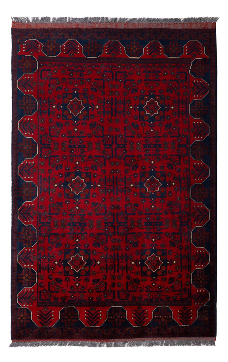 Afghansk matta - Kunduz - 194 x 126 cm - mörkröd