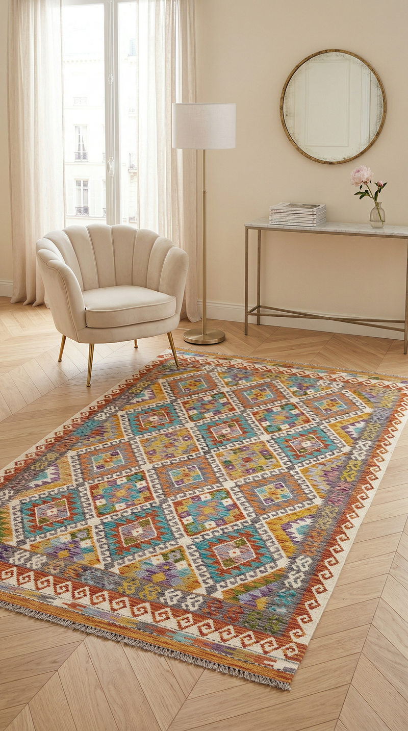Kelim Carpet - Splash - 246 x 153 cm - flerfärgad