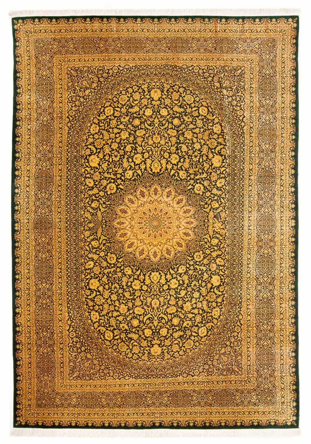 Silk Carpet - Ghom Silk - Premium - 294 x 196 cm - olivgrön
