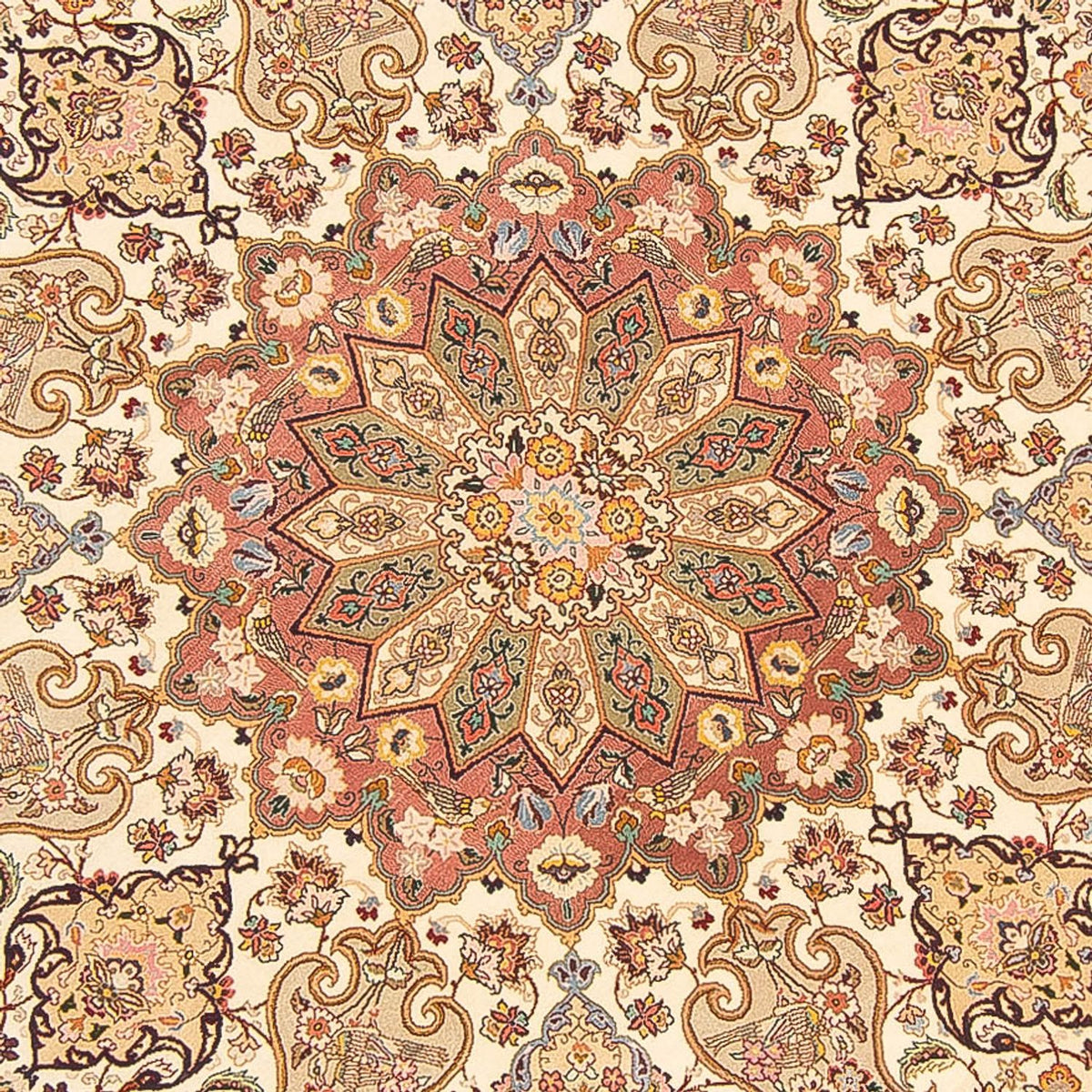 Persisk matta - Tabriz - Royal runt  - 200 x 200 cm - grädde