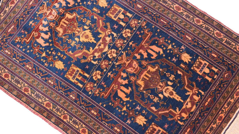 Afghansk matta - 136 x 95 cm - blå