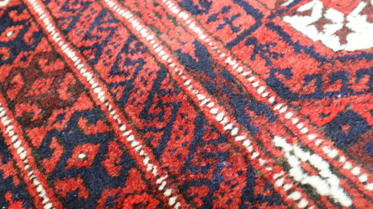 Runner Afghansk matta - 229 x 123 cm - mörkröd