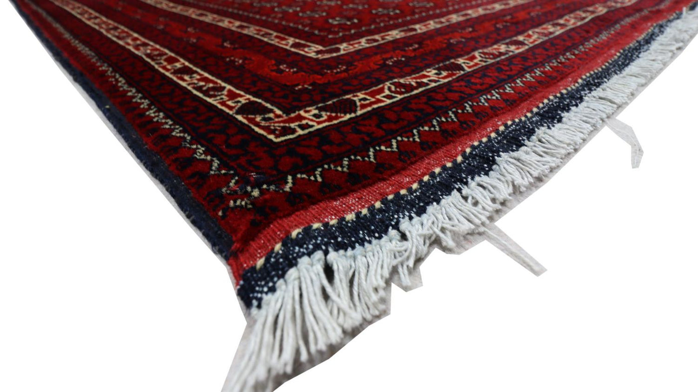 Afghansk matta - 196 x 147 cm - mörkröd