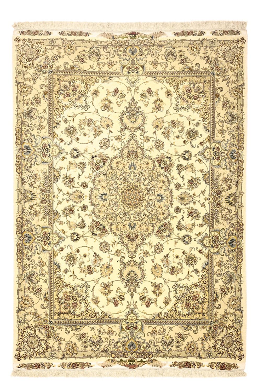 Persisk matta - Tabriz - Premium - Halsband i siden - 206 x 145 cm - beige