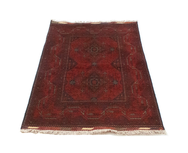 Afghansk matta - Kunduz - 123 x 75 cm - mörkröd