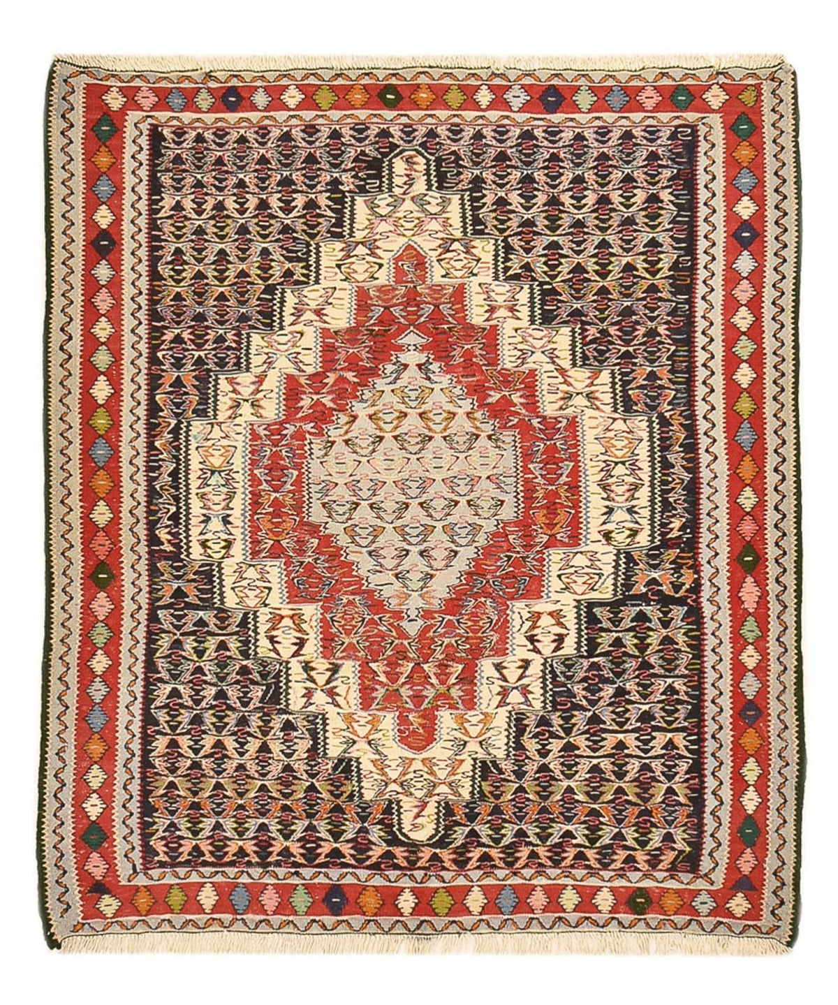 Kelim Carpet - orientalisk matta kvadrat  - 147 x 130 cm - röd