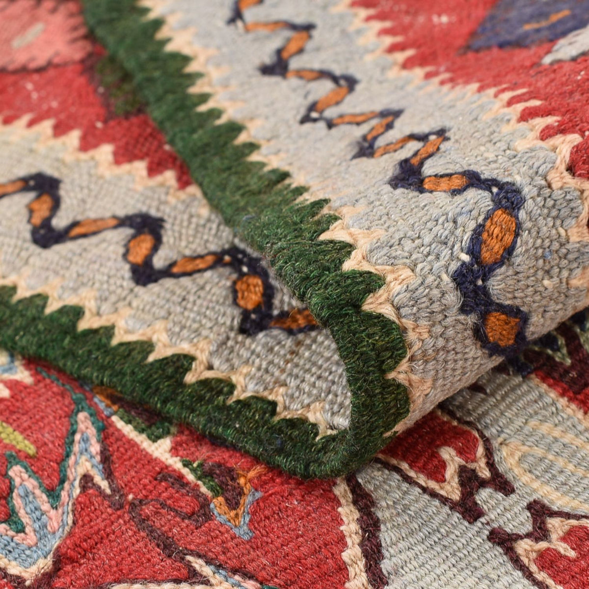 Kelim Carpet - orientalisk matta kvadrat  - 147 x 130 cm - röd