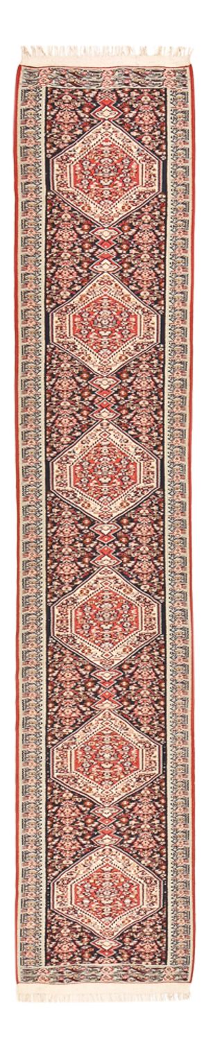 Runner Kelim Carpet - orientalisk matta - 395 x 85 cm - mörk beige