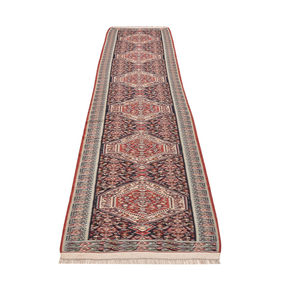 Runner Kelim Carpet - orientalisk matta - 395 x 85 cm - mörk beige